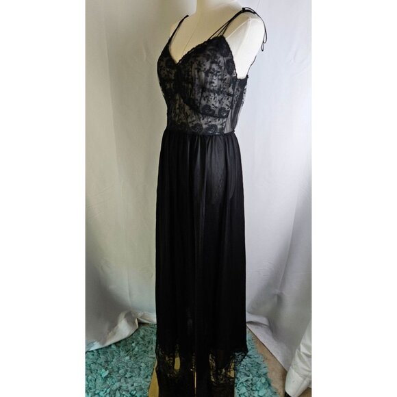 Vintage 60's Carters Du Pont Nylon Black Lace Maxi Slip Dress Size 34 Coquette - Picture 7 of 13